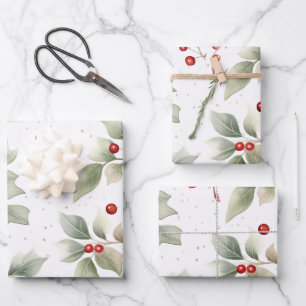 Holly and Berries Watercolor Geschenkpapier Set