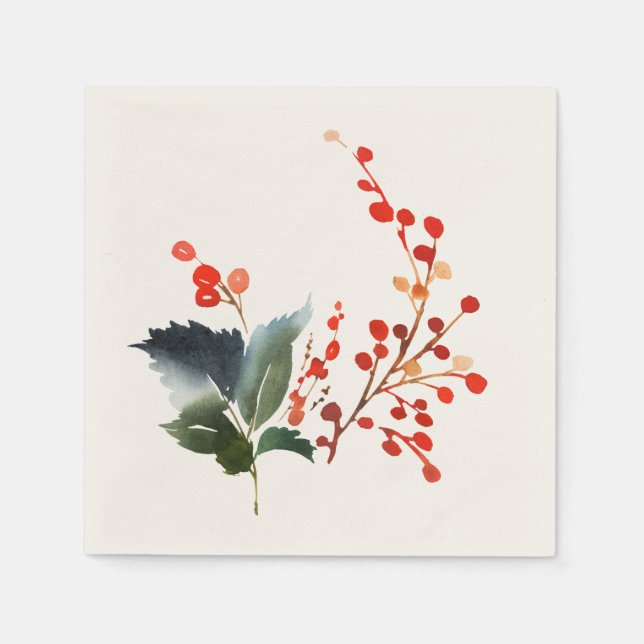 Holly and Berries Watercolor Serviette (Vorderseite)