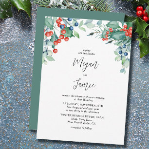 Holly and Berries Watercolor Winter Wedding Invita Einladung