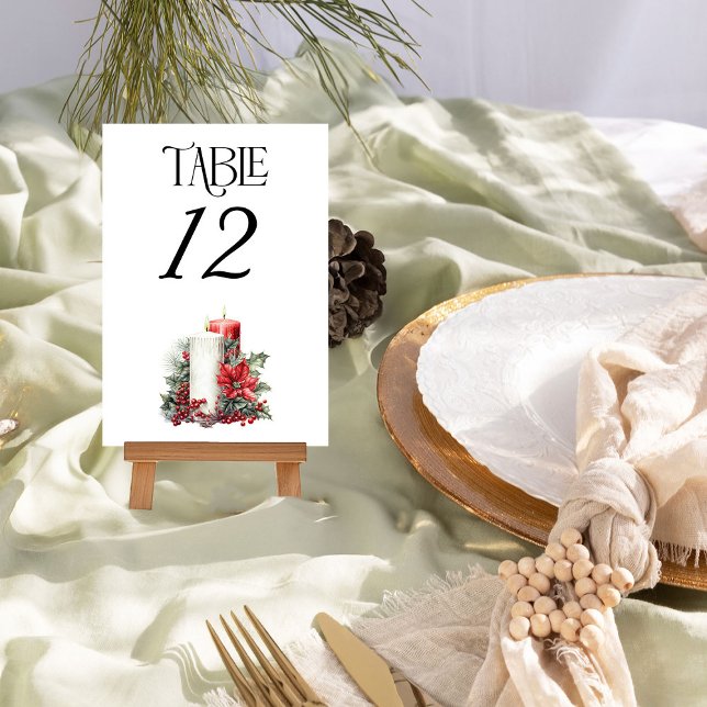 Holly and Candle Winter Wedding Tischnummer (Table Number from the Holly Bells Wedding Collection by Darling and May)