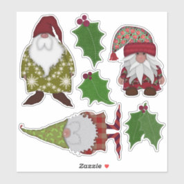 Holly and Christmas Gnomes | Felt Look Aufkleber