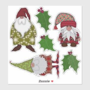 Holly and Christmas Gnomes   Felt Look Aufkleber