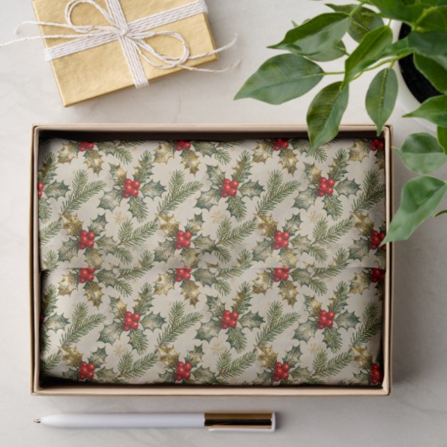 Holly and Evergreens Seidenpapier (Geschenk)