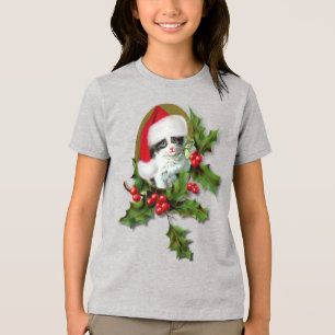 Holly and Kitten Christmas Tri-Blend Shirt