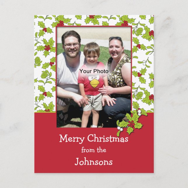 Holly and Mistletoe Foto Weihnachten Postkarte (Vorderseite)