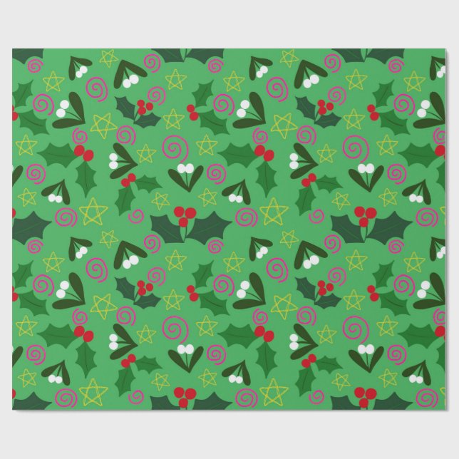 Holly and Mistletoe Holiday Wrapping Paper Geschenkpapier (Flach)