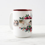 Holly and Pine 5 Foto Collage Monogram Christmas Zweifarbige Tasse<br><div class="desc">Maßgeschneiderte mit Monogramm Weihnachtskaffeemassen personalisiert mit Ihren Fotos und Text. Dieses elegante Design zeichnet sich durch einen roten, grünen und bordeauxfarbenen Blumenrahmen aus, der eine Collage aus Foto mit Platz für 5 quadratische Instagram-Fotos umgibt. Fügen Sie Ihren ersten oder anderen benutzerdefinierten Text in einem quadratischen Rahmen hinzu. Verwenden Sie die...</div>