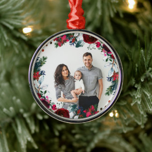 Holly and Pine Christmas Kranz Personalisiertes Fo Ornament Aus Metall