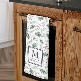 Holly and Pine Mit Monogramm Weihnachten Küchentuch