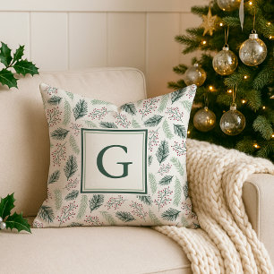 Holly and Pine Monogram Holiday Kissen