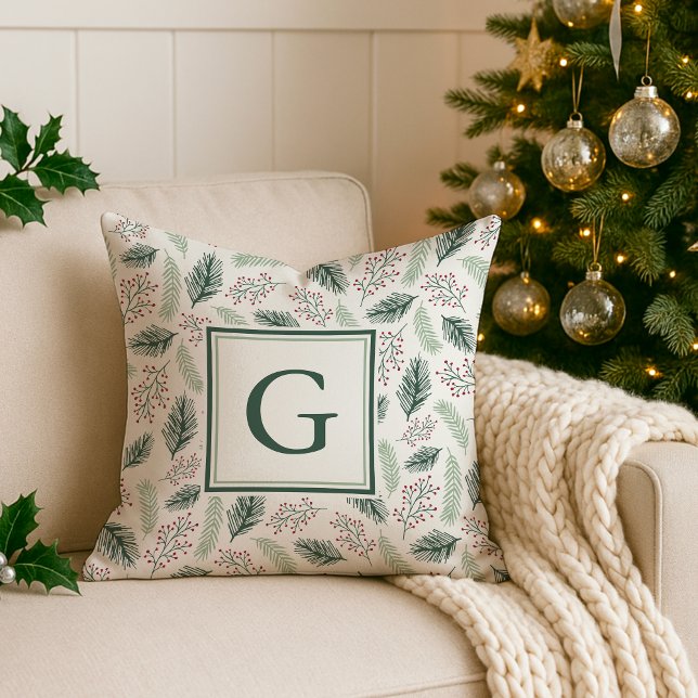 Holly and Pine Monogram Holiday Kissen (Von Creator hochgeladen)