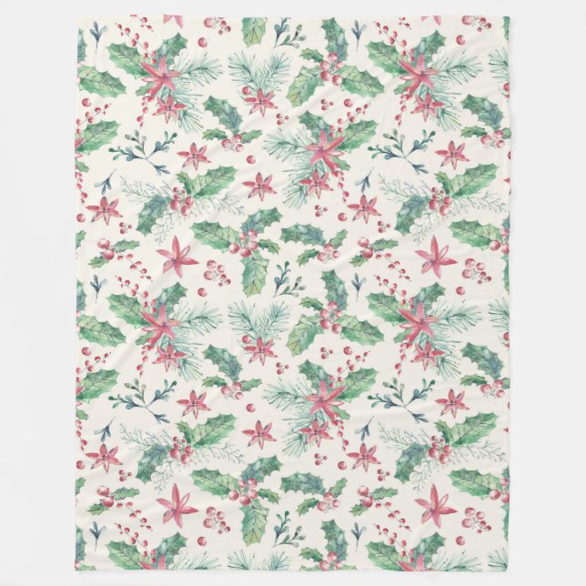 Holly and Pine on Cream Pattern Fleecedecke (Vorderseite)