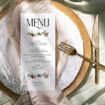 Holly and Red Berries Winter Wedding Menükarte<br><div class="desc">Hochzeitsmenü im Winter mit gut bearbeitbaren Abendkursen und Menüpunkten. Das Design zeichnet sich durch elegante Typografie und Zweige von heiligen mit roten Beeren aus. Für die Koordinierung von Einladungen, Schreibwaren und Dekorationen während der Veranstaltung, schauen Sie bitte in der Holly Bells Wedding Collection nach oder schreiben Sie mir, um zusätzliche...</div>