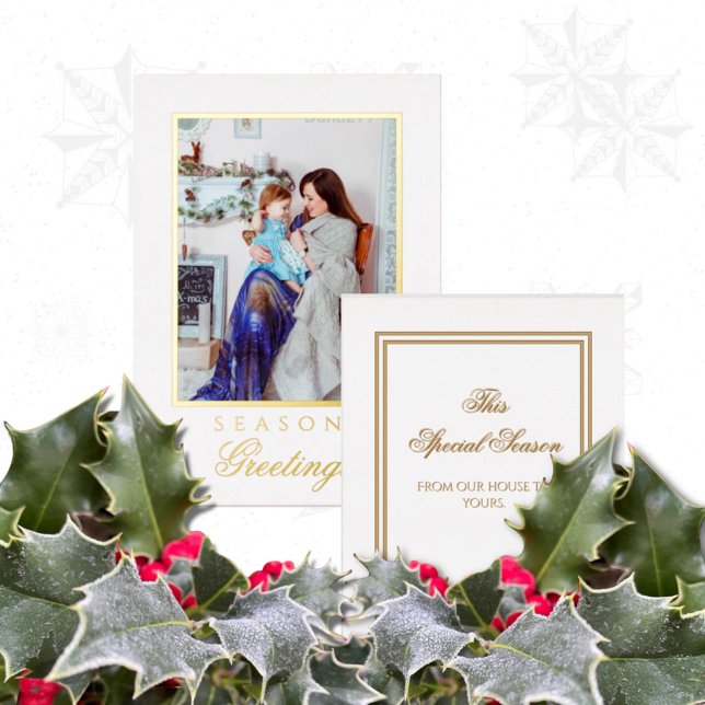 Holly and the Ivy White & Gold Christmas Card Folieneinladung (Von Creator hochgeladen)