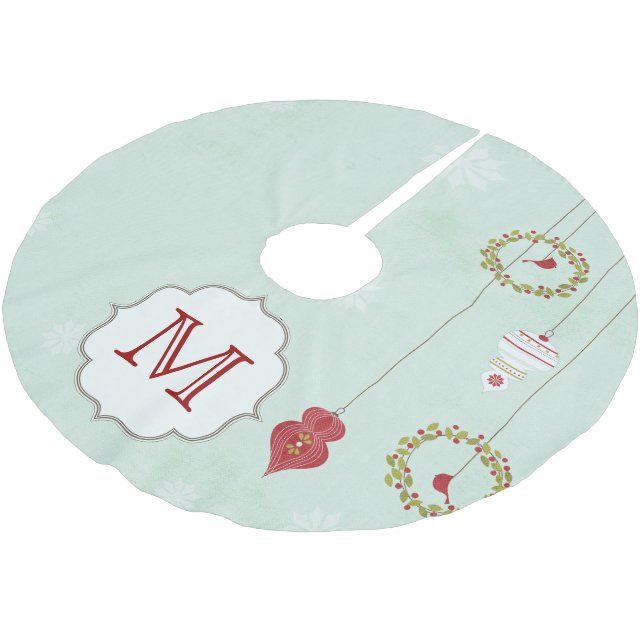 Holly Bales Kardinal Monogram Initial Tree Skirt Polyester Weihnachtsbaumdecke (Schrägansicht)