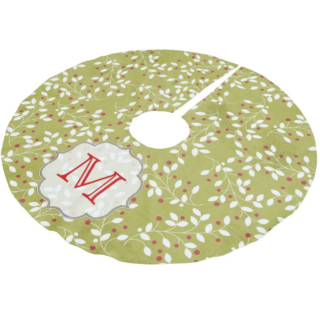 Holly Bales Tree Branc Monogram Initial Tree Skirt Polyester Weihnachtsbaumdecke (Schrägansicht)