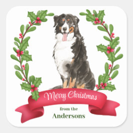 Holly Banner Bernese Mountain Dog Christmas Square Quadratischer Aufkleber