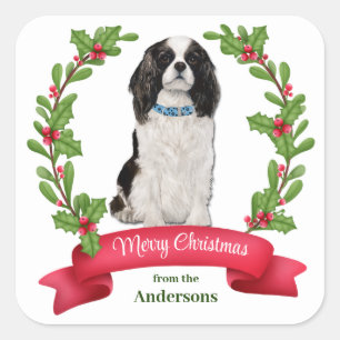 Holly Banner Cavalier King Charles Spaniel Holiday Quadratischer Aufkleber