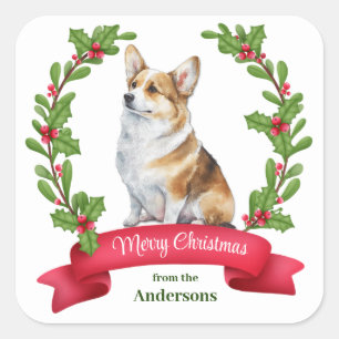 Holly Banner Corgi Dog Christi Square Sticker
