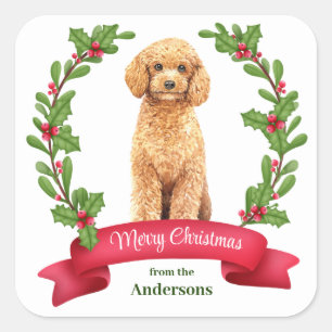 Holly Banner Poodle Dog Weihnachten Quadratischer Aufkleber