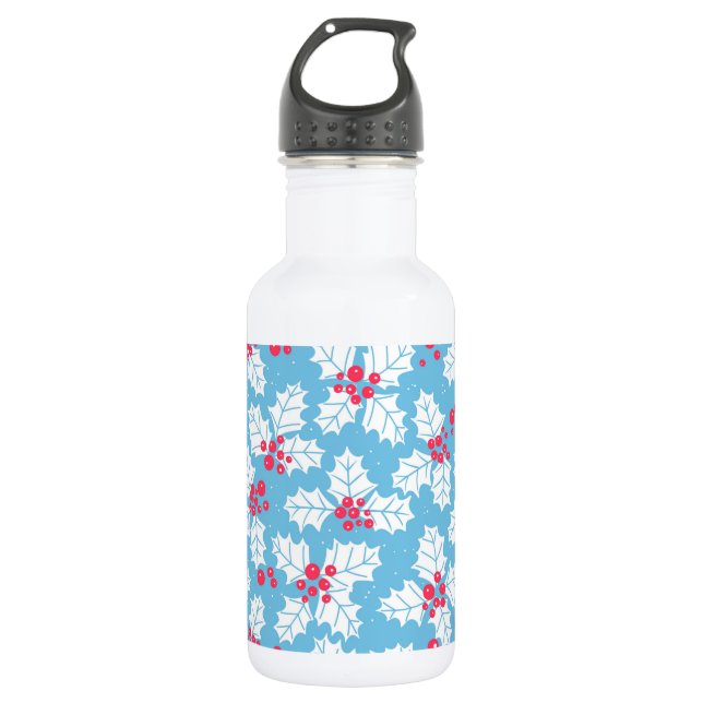 Holly Beere auf blau Edelstahlflasche (Vorderseite)