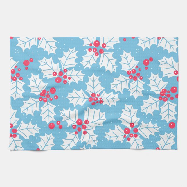 Holly Beere auf blau Geschirrtuch (Horizontal)