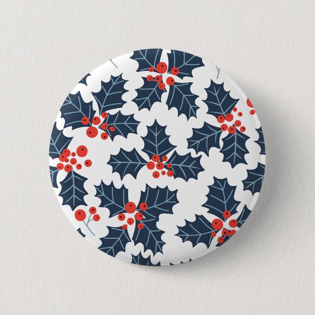 Holly Beere auf Weiß Button (Vorderseite)