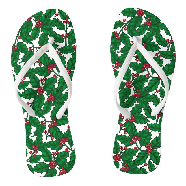 Holly Beere auf Weiß Flip Flops (Fußbett)