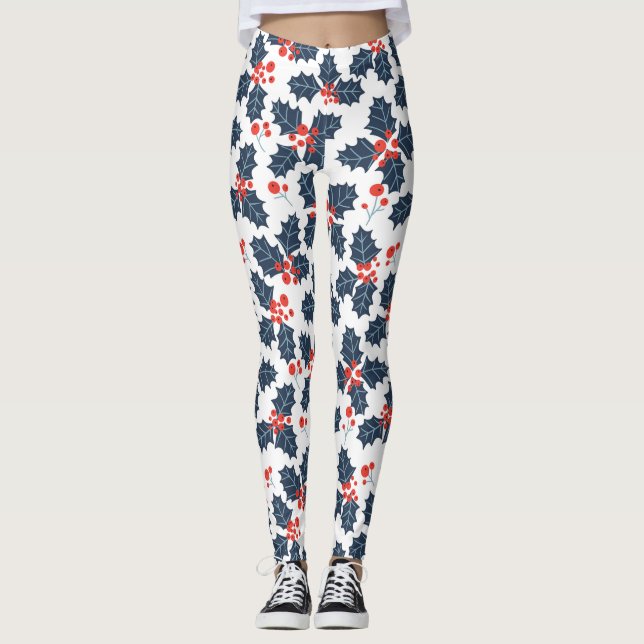 Holly Beere auf Weiß Leggings (Vorderseite)