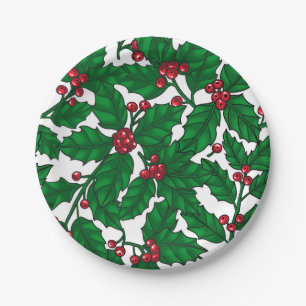 Holly Beere auf Weiß Pappteller