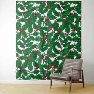 Holly Beere auf Weiß Wandteppich