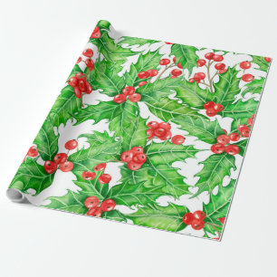 Holly Beere, Wasserfarbe Weihnachtsmuster Geschenkpapier
