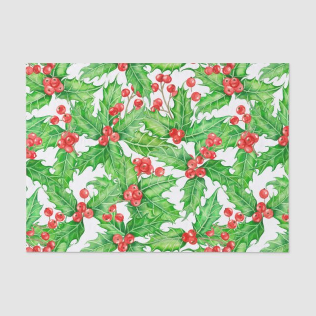 Holly Beere, Wasserfarbe Weihnachtsmuster Seidenpapier (Vorderseite)
