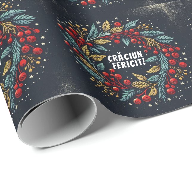 Holly-Beeren-Kranz der rumänischen Flaggenfarben W Geschenkpapier (Rolleneckpunkt)
