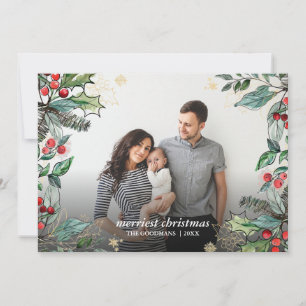 Holly-Beeren-Weihnachten-gerahmt-Foto-Festtag Karte