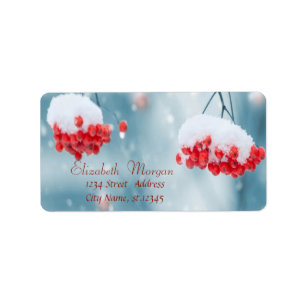 Holly-Beeren, Zweige, Schnee Urlaub Adressaufkleber