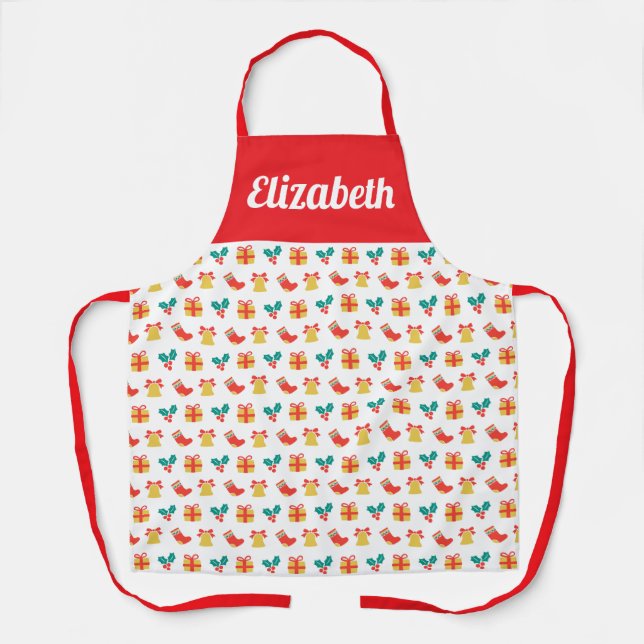 Holly Bell Christmas Strumpf Pattern Individuelle  Schürze (Vorderseite)
