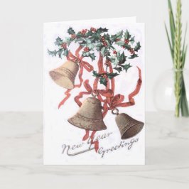 Holly Bell Red Ribbon Feiertagskarte