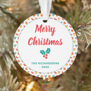 Holly Bell Strumpf Pattern Merry Weihnachtsname Ornament