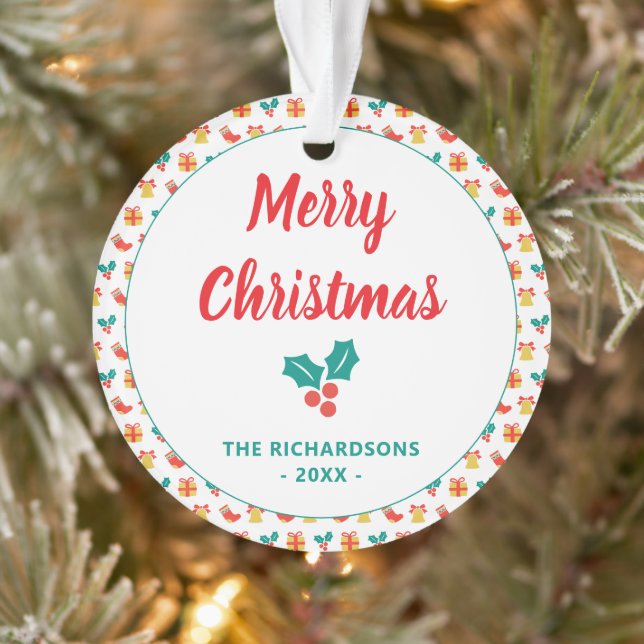 Holly Bell Strumpf Pattern Merry Weihnachtsname Ornament (Baum)