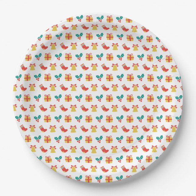 Holly Bell Strumpf Red White Green Pappteller (Vorderseite)