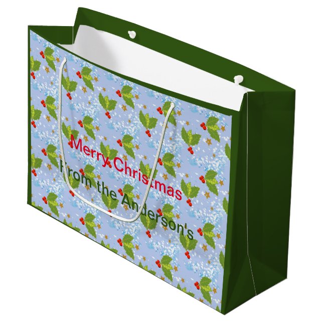 Holly Beries Oberflächenmuster Frohe Weihnachten Große Geschenktüte (Vorderseite Schrägansicht)
