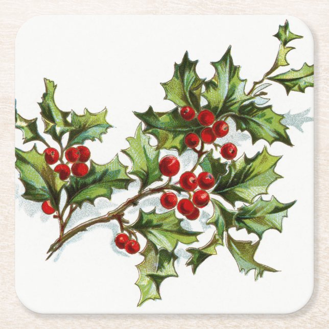 Holly Berries 001 Rechteckiger Pappuntersetzer (Vorderseite)