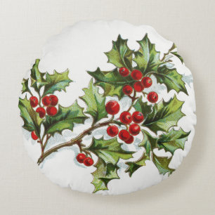 Holly Berries 001 Rundes Kissen