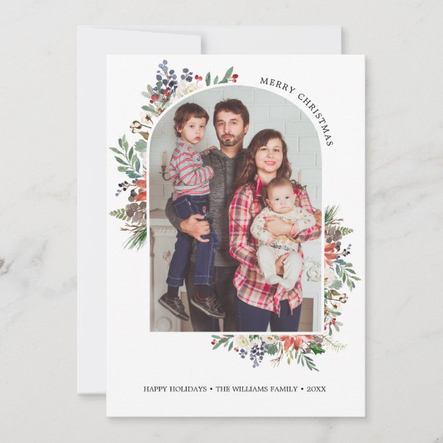 Holly Berries Arch Frame Foto Jahr in Review Card Einladung (Vorderseite)