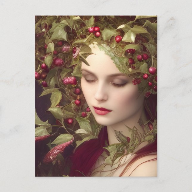 Holly Berries Beautiful Woman Holiday Postcard Postkarte (Vorderseite)
