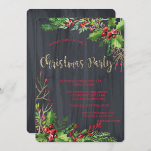 Holly Berries, Black Company Christmas Party Einladung