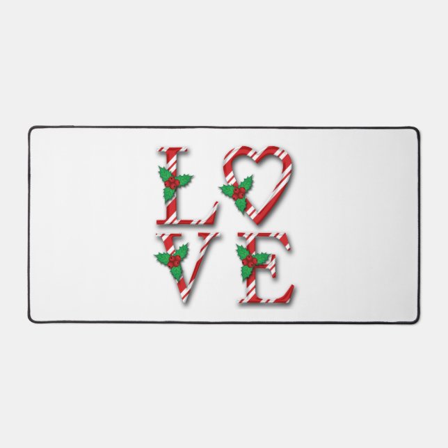 Holly Berries Candy Cane Stripes Liebe Weihnachten Schreibtischunterlage (Vorderseite)