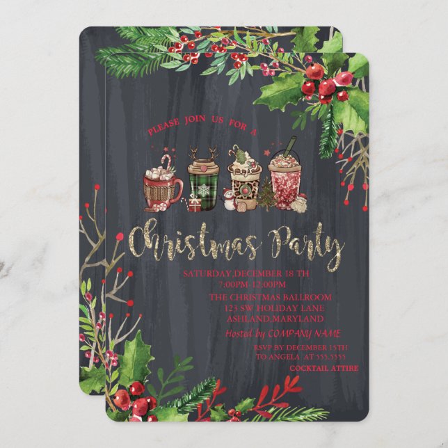 Holly Berries, Christmas Drinks Company Einladung (Vorne/Hinten)
