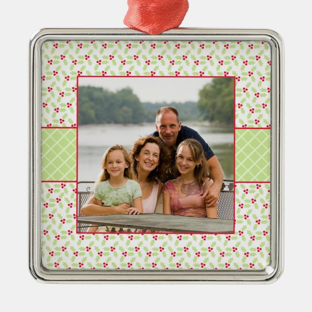 Holly berries christmas holiday photo ornament (Vorne)